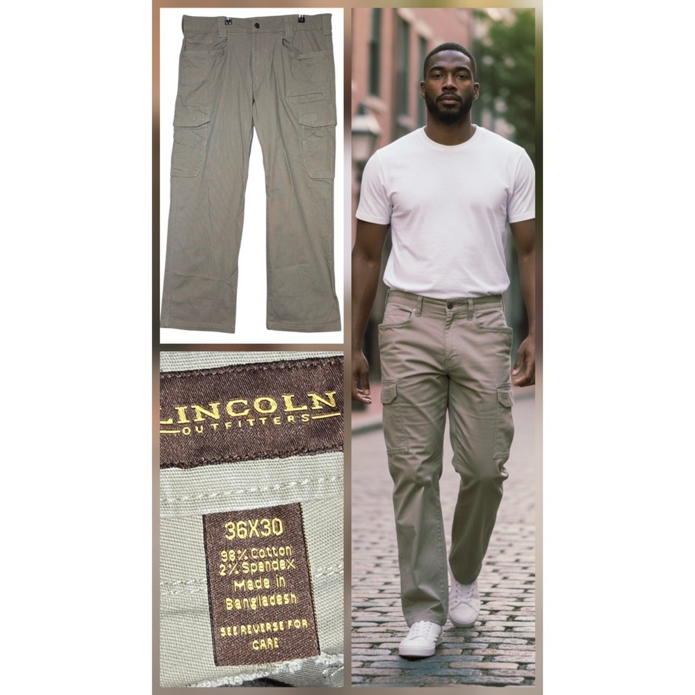 LIncoln mens Work Jeans pants Size 36X30 Khaki Cargo Tactical Straight Twill